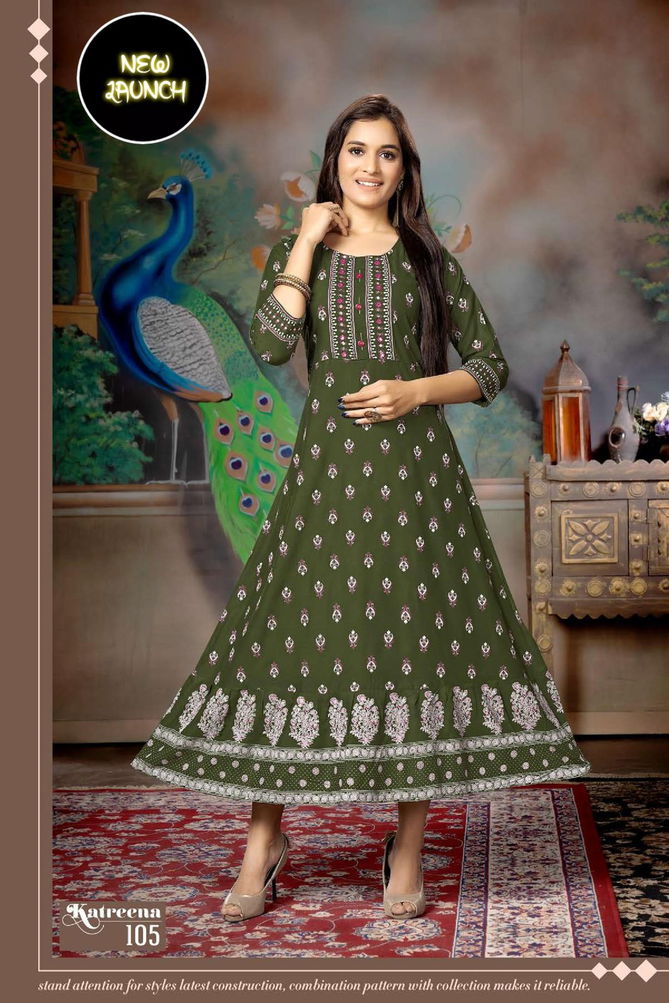 Beauty Queen Katreena 1 Fancy Ethnic Wear Rayon Long Kurti Collection